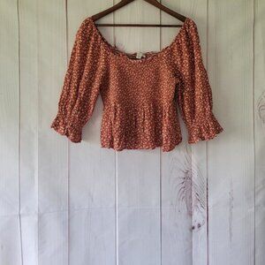 American Eagle Women’s Crop Top, M, Red Floral Pattern, Off-the-Shoulder